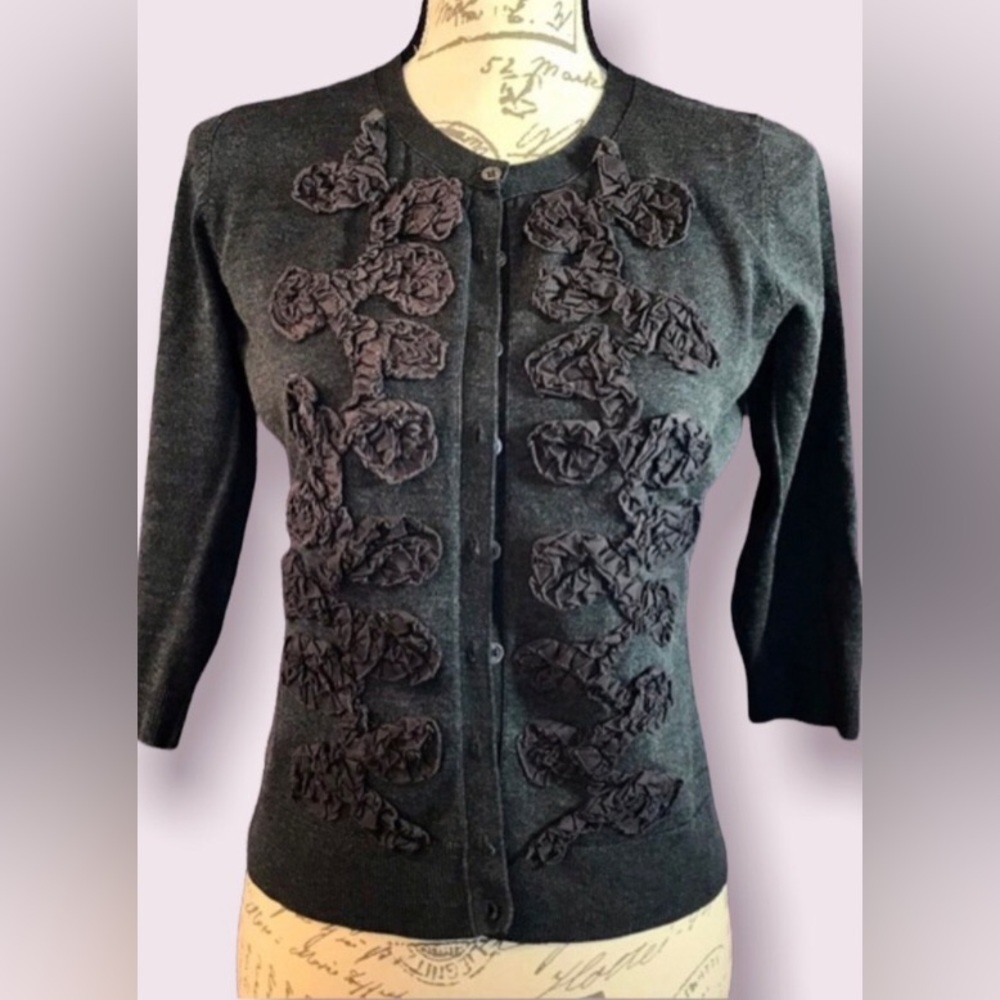 evie, 3/4 Length Sleeve Cardigan, Embellished with Flowers, Size M